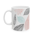 Vibrant Leaf Print Blush & Charcoal - Ceramic Mug (11oz)